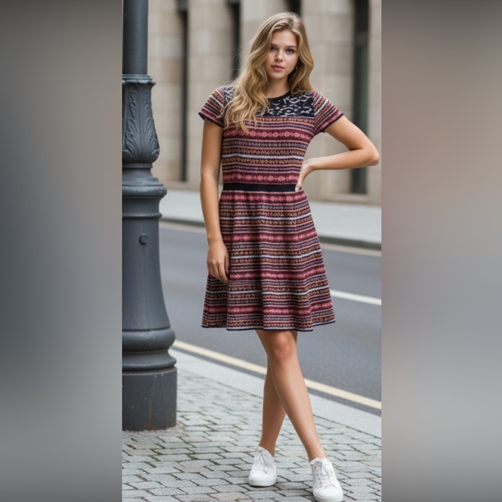 SPARROW Anthropologie Sweater Dress Boho Lace Cap Sleeve Orange Black Large - Picture 11 of 11